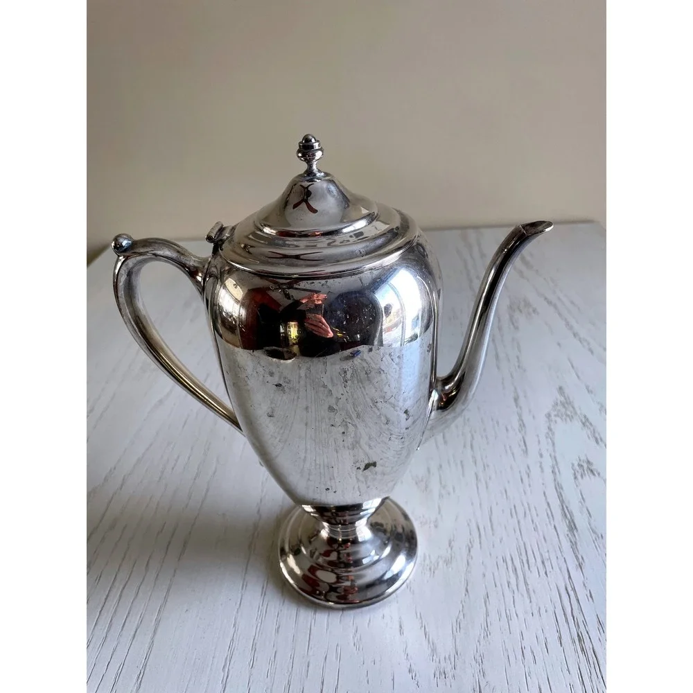 Vintage Silver Plated Over Copper Tea Pot with‎ Lid Elegant Serving Vessel
